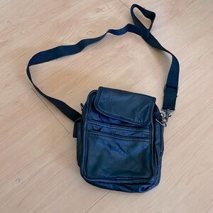 Leather “Gadget” Bag. Concert/event Sz. Crossbody. Like New adjustable strap.